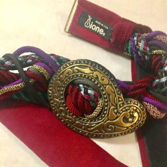 Ione Vintage 80s Belt Paisley Antique Brass Buckle Adjustable S M L